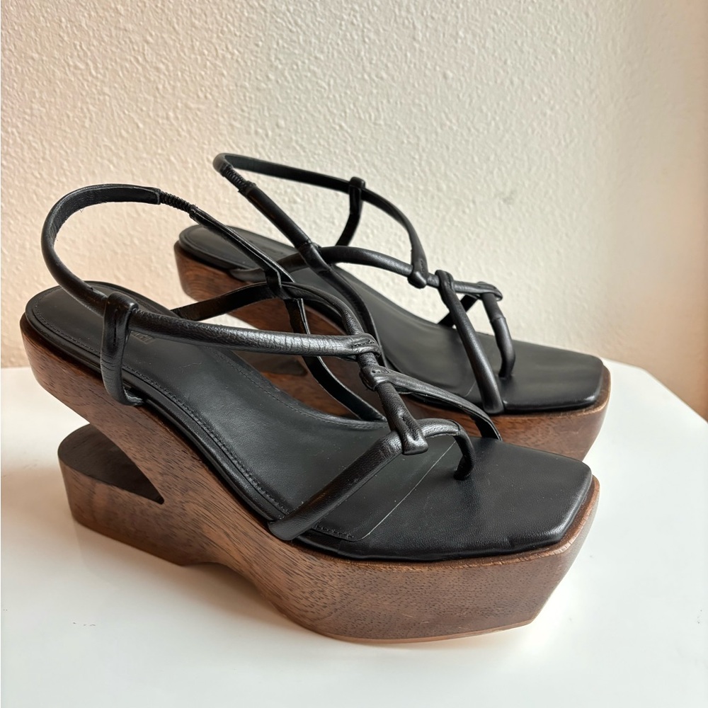 Cult Gaia Nela Wooden Platform Sandals Shoes Size 41 EU 11 US Black - Picture 5 of 12